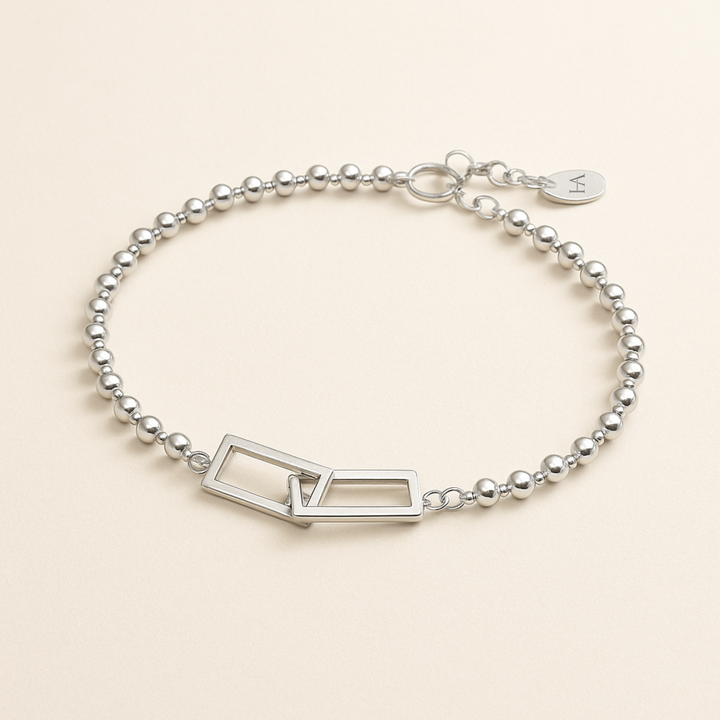 Bracelet pour femme en Argent 925 avec perles et maillons géométriques, bijou élégant Histoire d’Argent, posé à plat sur fond clair