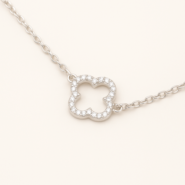 Collier Argent Blanc Pétales Nayla - 42 cm