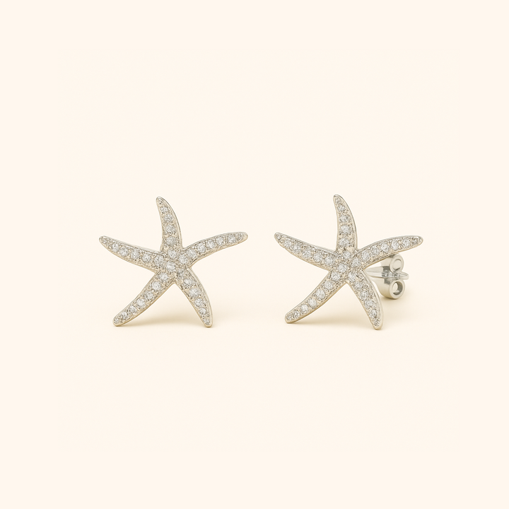 Boucles étoile de mer avec zircon blanc – finition Argent blanc 925 Sterling – vue latérale