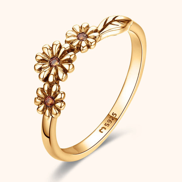 Bague “Amaya” – Trio de Fleurs | Argent 925 Plaqué Or 18K