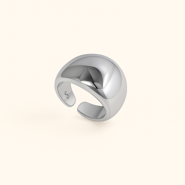 Bague fluide en Argent blanc 925 Sterling avec finition satinée – vue de face