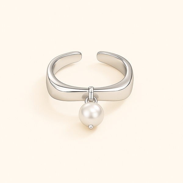 Bague ouverte en Argent blanc 925 Sterling avec forme géométrique – vue de face