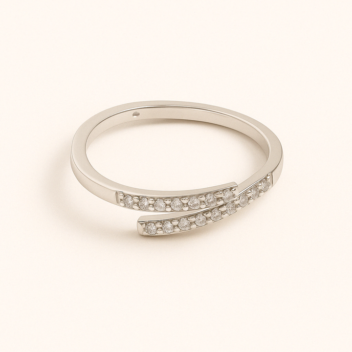 Bague ajustable en Argent blanc 925 Sterling avec anneau creux et strass – vue latérale