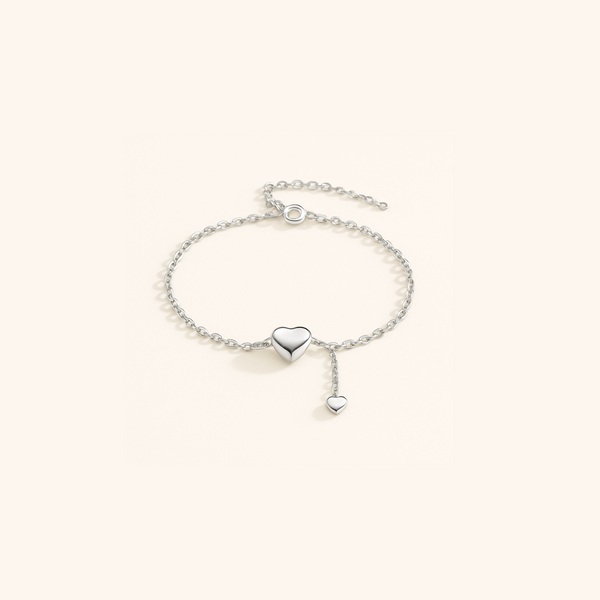 Bague chaîne fine en Argent blanc 925 Sterling avec double cœur