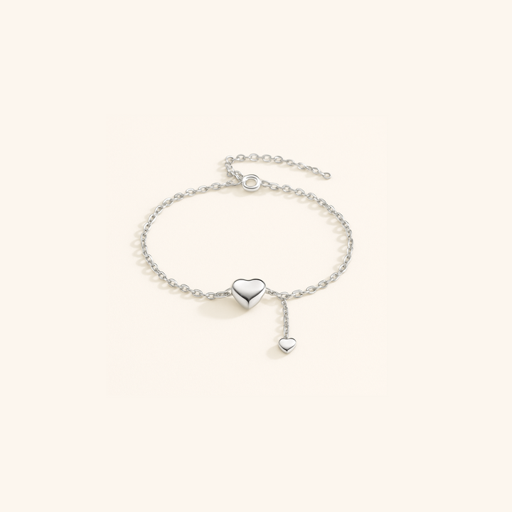 Bague chaîne fine en Argent blanc 925 Sterling avec double cœur