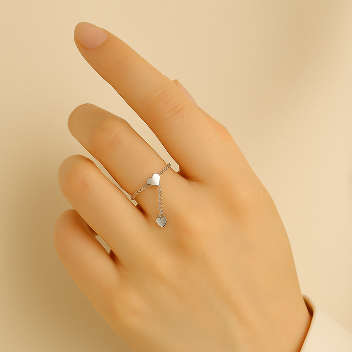 Bague en Argent blanc 925 Sterling portée au doigt, motif double cœur