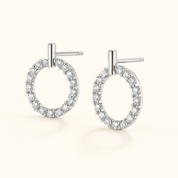 Boucles d’oreilles en Argent Blanc 925 Iséa – design rond lumineux, vue de face, éclat raffiné Histoire d’Argent.
