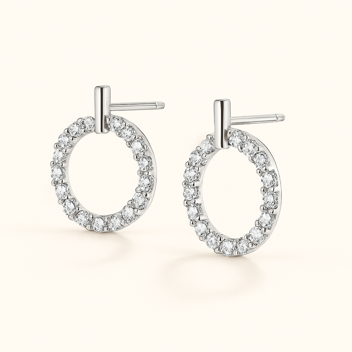 Boucles d’oreilles en Argent Blanc 925 Iséa – design rond lumineux, vue de face, éclat raffiné Histoire d’Argent.