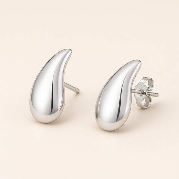 Boucles goutte bombée en Argent blanc 925 Sterling – design vintage élégant – vue de face