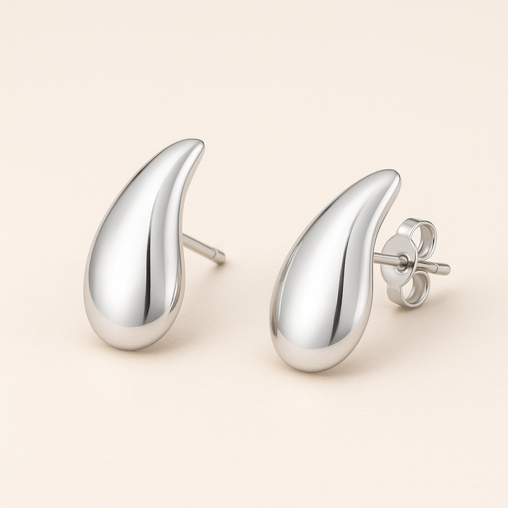 Boucles goutte bombée en Argent blanc 925 Sterling – design vintage élégant – vue de face