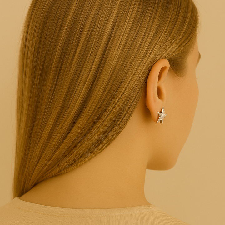 Zoom sur les boucles étoile de mer serties de zircons – éclat naturel et design marin en Argent blanc 925 Sterling