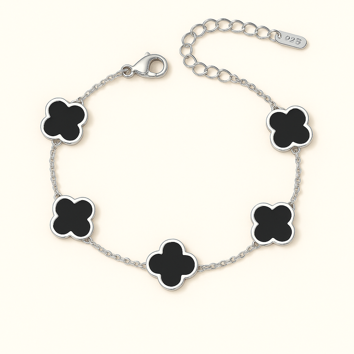  Bracelet chance trèfle en Argent blanc 925 finition noire – bijou raffiné Histoire d’Argent