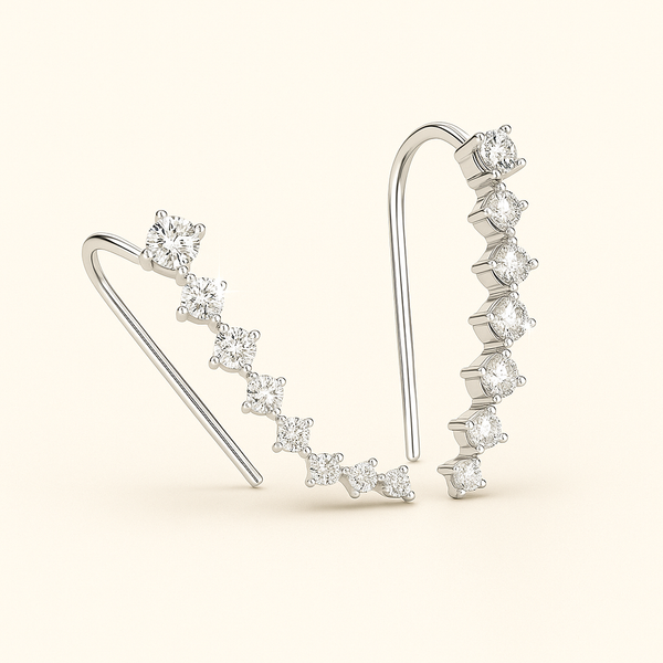 Boucles clips en Argent blanc 925 Sterling avec 7 strass lumineux – vue de face