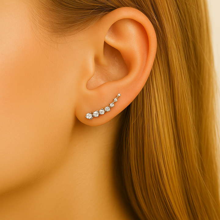  Zoom sur les 7 strass des boucles clips en Argent blanc 925 Sterling – monture fine