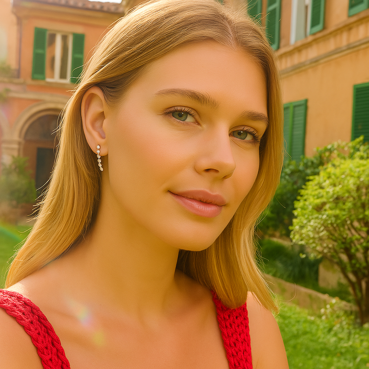 Boucles clips en Argent blanc 925 Sterling avec strass – portées en tenue habillée