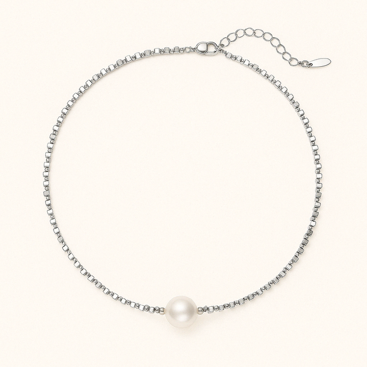 Collier perle en argent 925 pour femme – chaîne fine et perle d’eau douce ronde, style élégant.