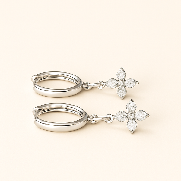 Boucles d’oreilles naturelles avec zircons – finition Argent blanc 925 Sterling – vue latérale