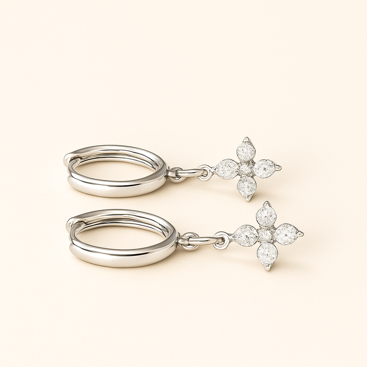 Boucles d’oreilles naturelles avec zircons – finition Argent blanc 925 Sterling – vue latérale