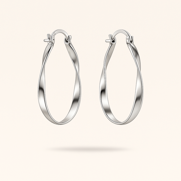 Boucles d’oreilles créoles géométriques en Argent blanc 925 Sterling – vue de face